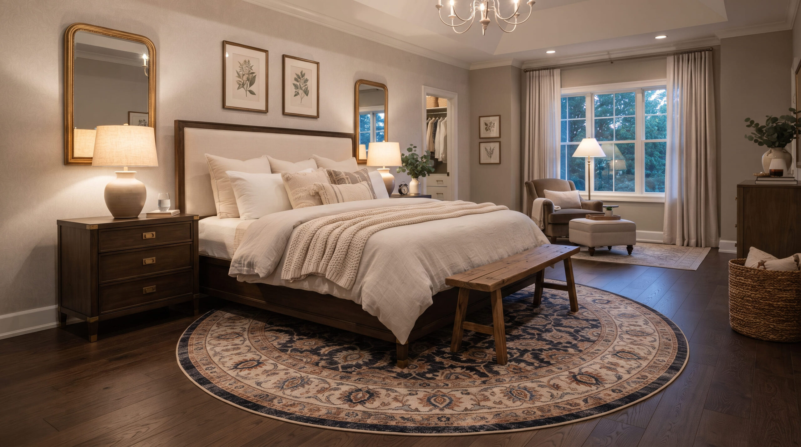 round rug under king bed