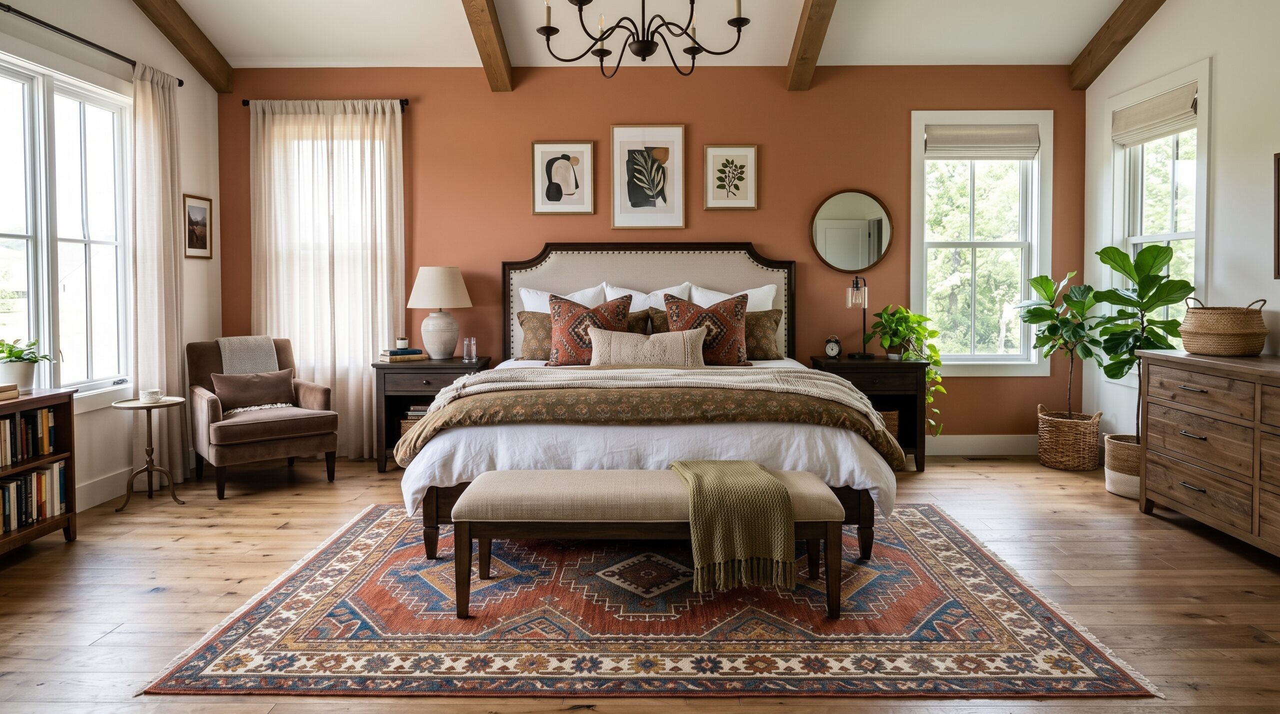 rug placement under king bed